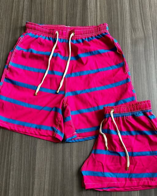 Short listrado rosa, adulto e infantil