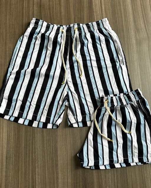Short listrado, adulto e infantil